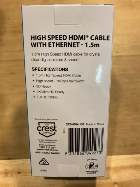 Crest High Speed HDMI with Ethernet 1.5m 2