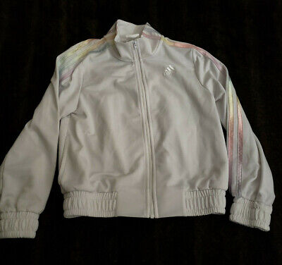 Adidas Girls Youth Small 7/8 White Purple Long Sleeve Full Zip Track Jacket