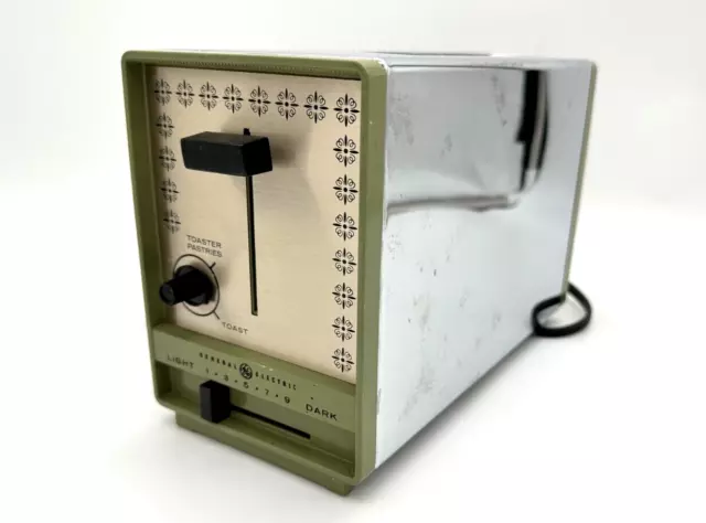 Vintage GE General Electric Toaster 2 Slice Avocado Green & Chrome A6T86