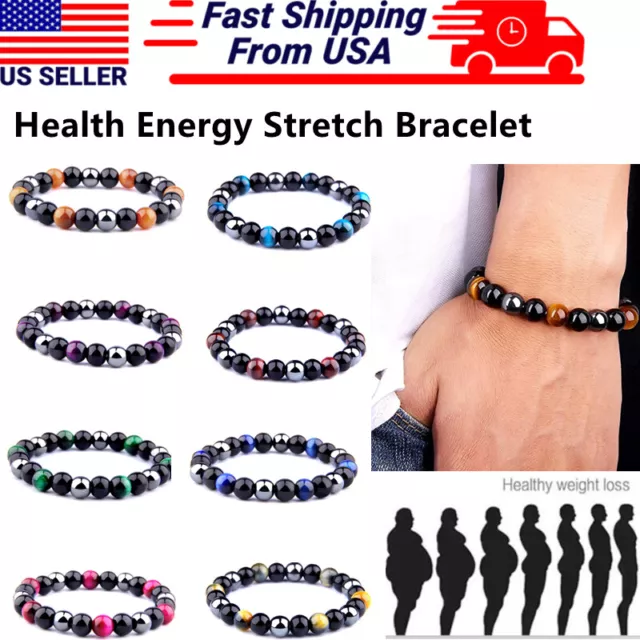 Energy Healing Stretch Bracelet 8mm Triple Protection Natural Stone for MenWomen