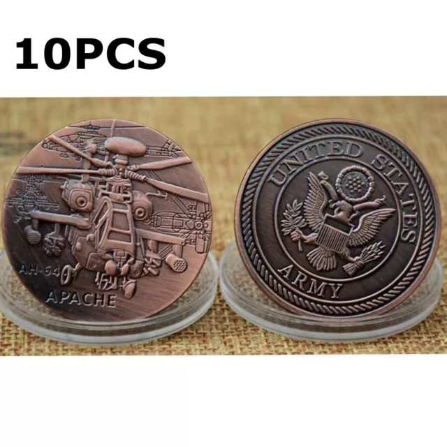 10pcs US Army AH-64 APACHE Helicopter Military Challenge Token Coin Collection