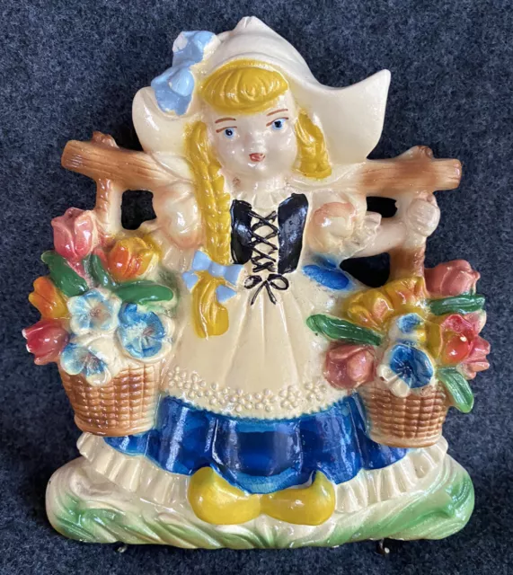 Vintage 1951 Universal Statuary Dutch Girl Chalkware Wall Plaque