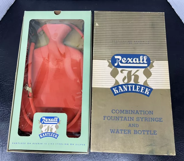 Vtg Rexall Kantleek Combination Fountain Syringe & Water Bottle Original Box New