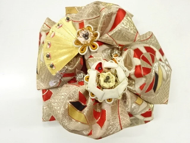 42265# Japanese Kimono / Ribbon Tsukuri Obi For Girls / Woven Genjiguruma