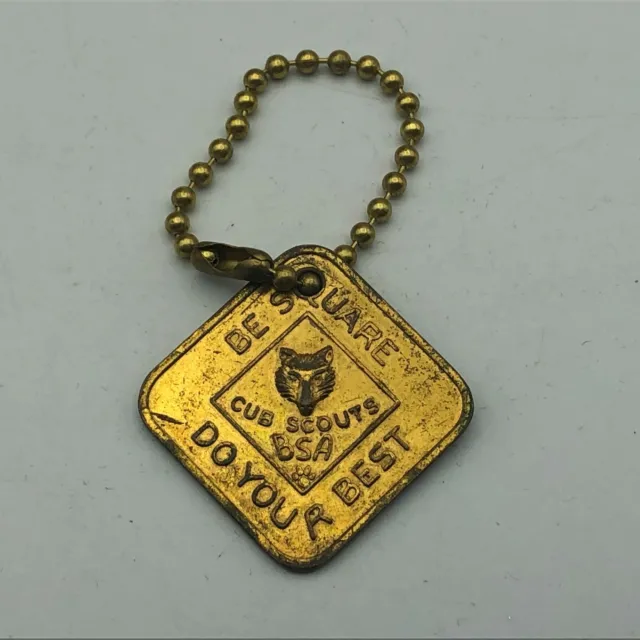 Vintage Cub Scouts Fob Keychain BSA Be Square Do Your Best Oath Obey Law Of Pack