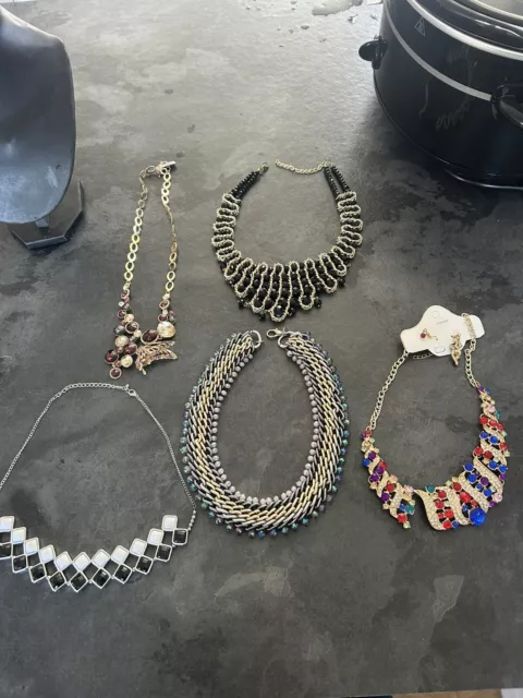 Job Lot of Five Vintage Chunky Statement Necklaces