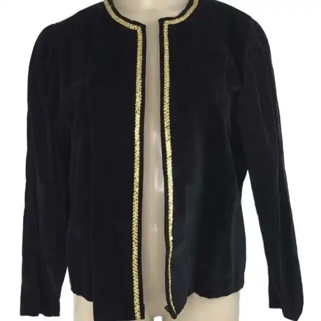 Vintage 1980’s Black Puff Sleeve Velvet Jacket Overcoat Size Small