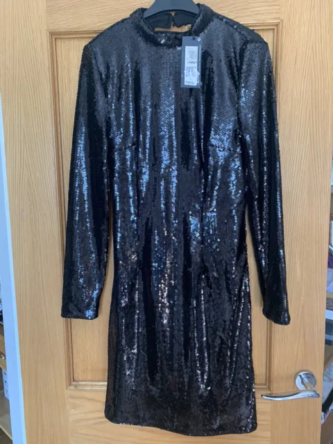 M&S Collection Stunning Black Sequin Long Sleeve Dress - Size 8 - BNWT rrp £40