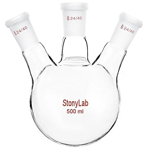 Glass 500ml Heavy Wall 3 Neck Round Bottom Flask RBF, with 24/40 Center 500 ml