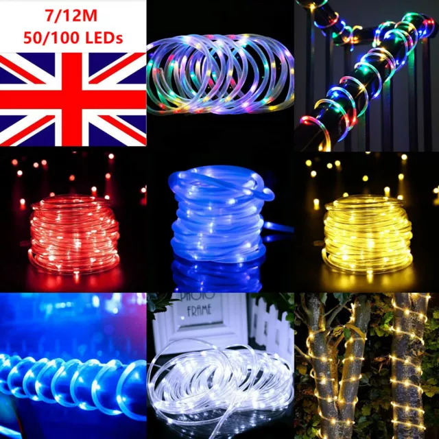 Solar Powered LED Rope Fairy String Lights Strips Hanging Outdoor Garden Decor