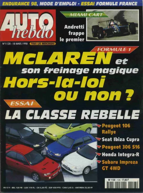 AUTO HEBDO n°1128 18/03/1998 SUBARU IMPREZA 306 S16 106 RALLYE IBIZA CUPRA