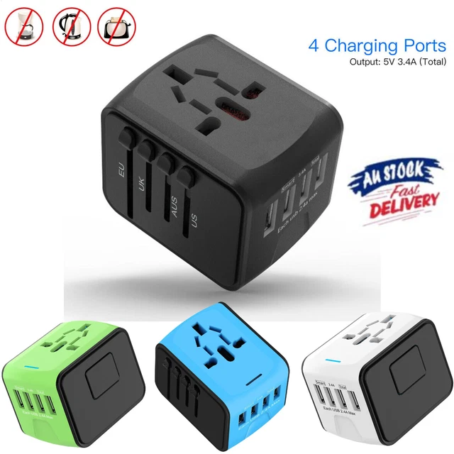 International Universal Travel Adapter 4 USB AC Power Charger Worldwide AU
