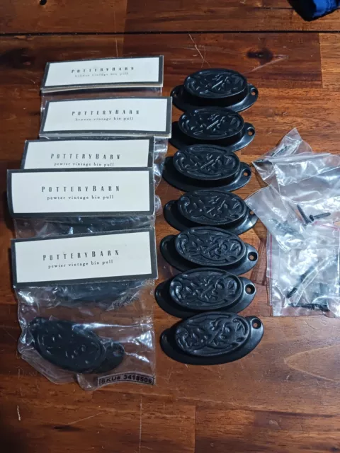 Vintage Bin Pulls Pottery Barn 3418506 Drawer Pulls 12 Total New - Pewter /Black Vintage Bin Pulls Pottery Barn 3418506 Drawer Pulls 12 Total New - Pewter /Black