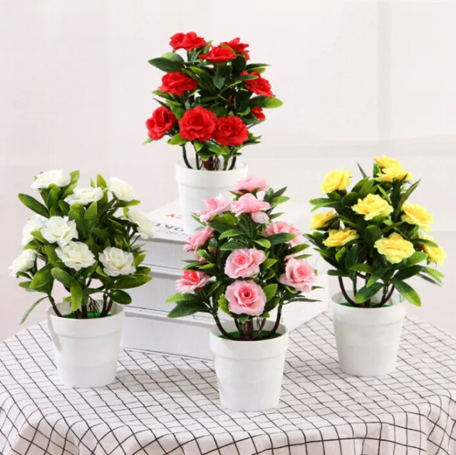 Artificial Rose Potted Bonsai Plants Indoor Tabletop Craft Decoration Ornament