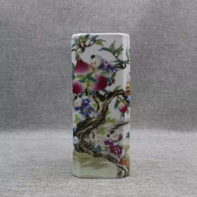 China Porcelain Republic Of China Famille Rose Longevity Peach Brush Pots 6.69''