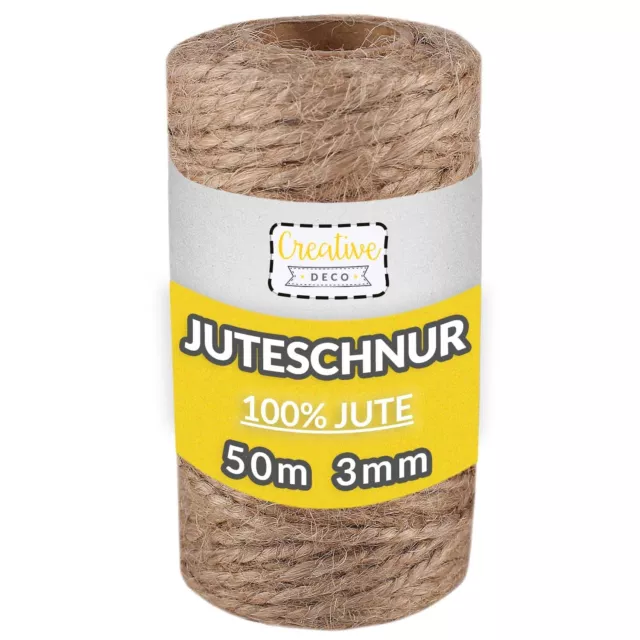 Creative Deco 50m Jute-Schnur Natur Braun Jute-Kordel | 2-3 mm Dicke 3 Lagig