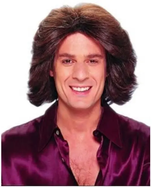 Deluxe Man's Feathered Halloween Cosplay Costume Brown Wig 70's Style
