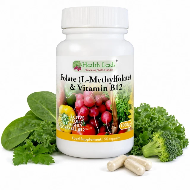 FOLATE & B12, L-Methylfolate + Methylcobalamin 500mcg, Health Leads £18 ...
