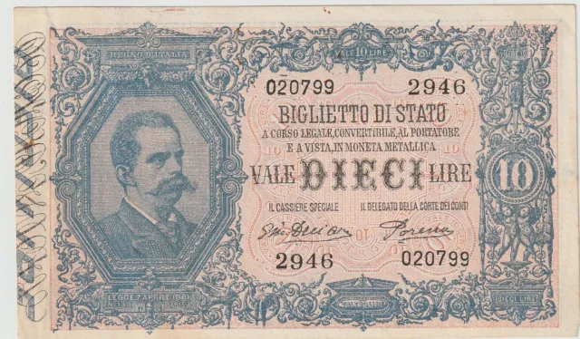 Italy 10 Lire Banknote 1917 About Uncirculated Condition Pick#20-G"King Umberto"