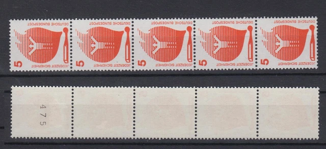 Bund 694 a RM 5er Streifen ungerade schwarze Nr. Unfallverhütung 5 Pf postfrisch