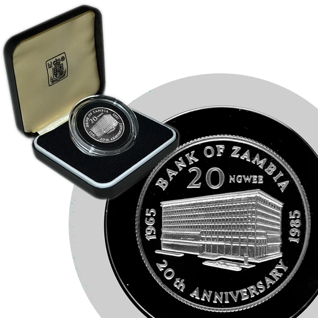 ZAMBIA 20 Ngwee 1985 Silver Proof '20th Anniversary of the Bank'