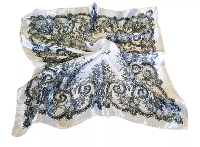 White & Black Paisley Print Satin Silky Feel Fashion Small Scarf 50cm Square