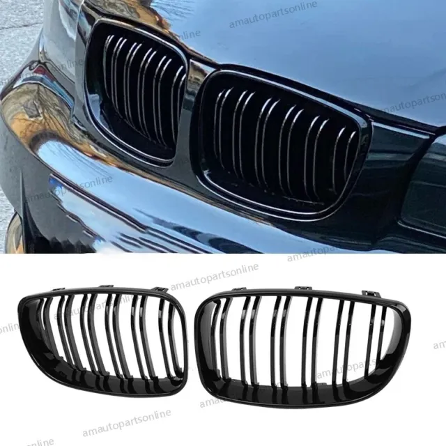 For 1 Series BMW E81 E82 E87 E88 08-13 Kidney Grill Grille Dual Slat Gloss Black