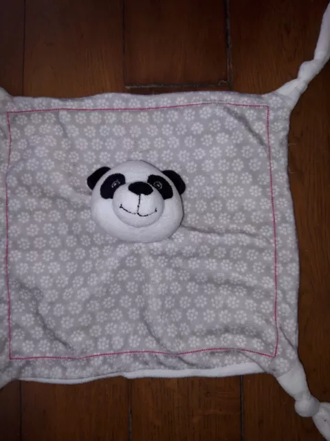 DPD/Doudou plat carré tête Panda fleurs  Carré Blanc (etiquette marque coupée)