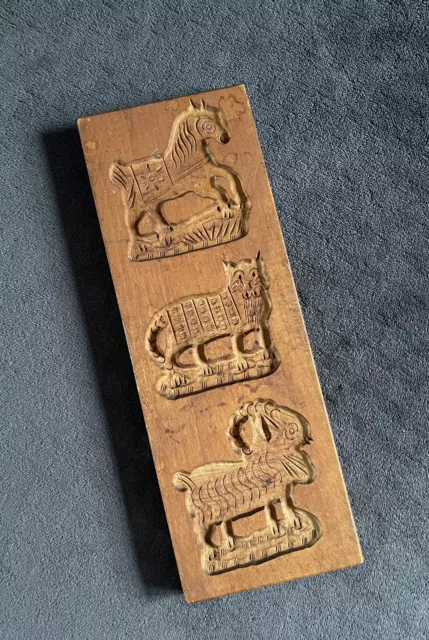 Antique Dutch Folk Art Carved Animals Primitive Wooden Cookie Butter Mold