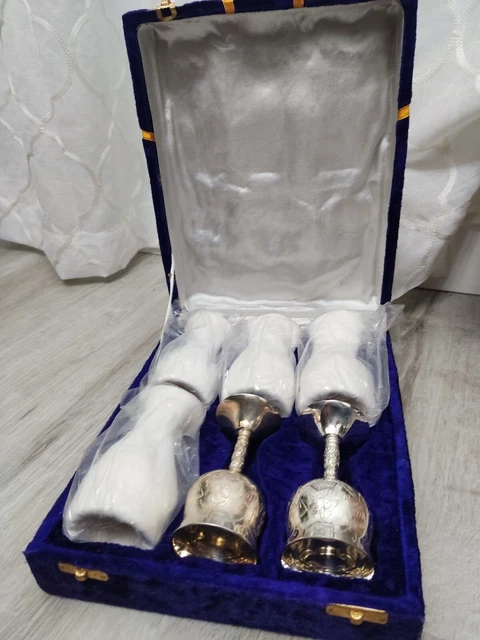 EPNS India Silver Plated Engraved Floral Cordial Mini Goblets Barware lot of 6
