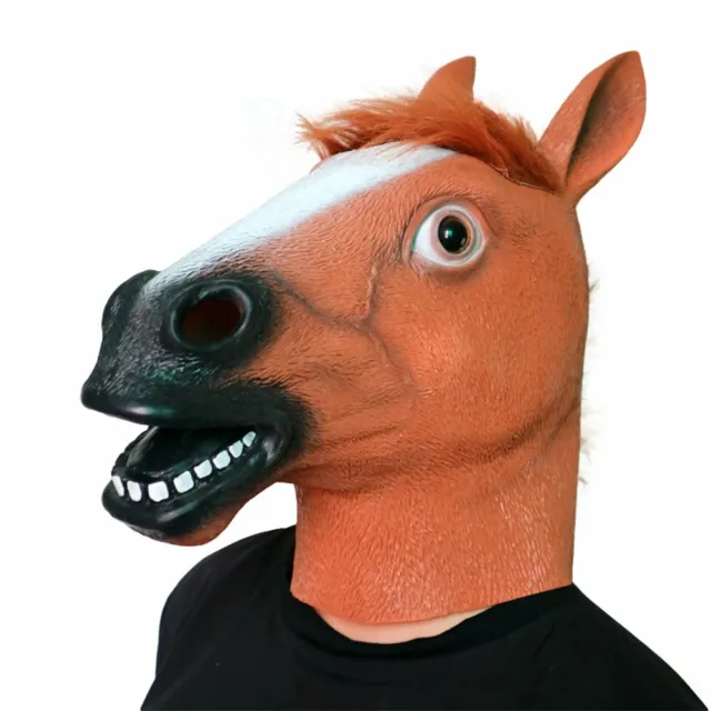 Horse Head Latex Mask Bizarre Funny Animal Mask Halloween Cos Prop Adult Size US