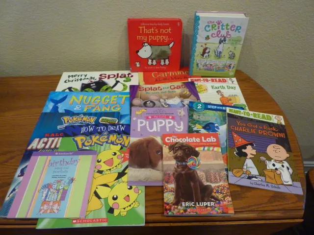 Lot of 14 Childrens books Paperback Hardcover Preschool Elementary Pokemon Dogs