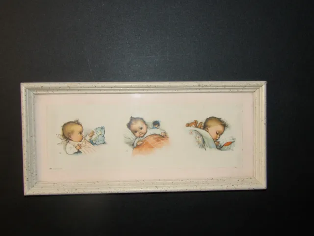 Vintage KUNST ADELT Lithograph GENEVIEVE Framed Nursery Baby Print
