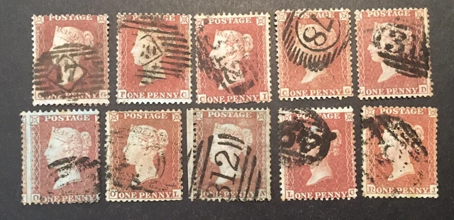 GB Queen Victoria "1d Penny Red's" VFU x10 stamps  LH