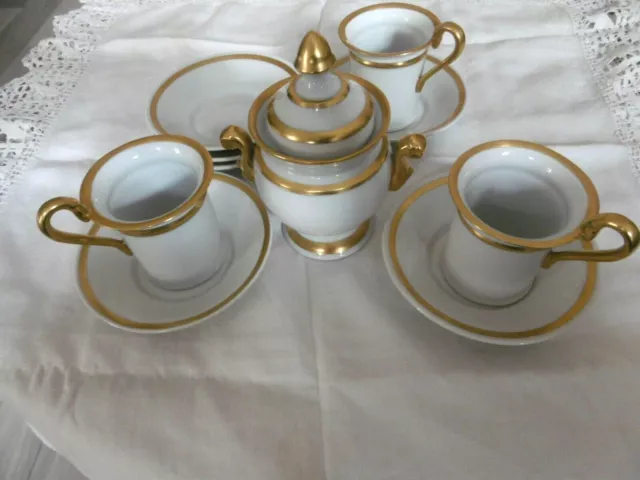 Tasses Café Sucrier porcelaine blanc et doré Limoges Marduel