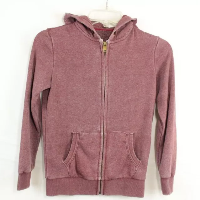 Butter Super Soft Kid's Burgundy Burnout Fleece Zip Up Hoodie Small