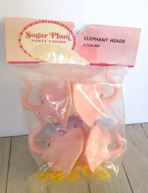 Vtg Wilton Sugar Plum Party Favors Pink Elephant Head Cake Toppers Lot 4 NIP