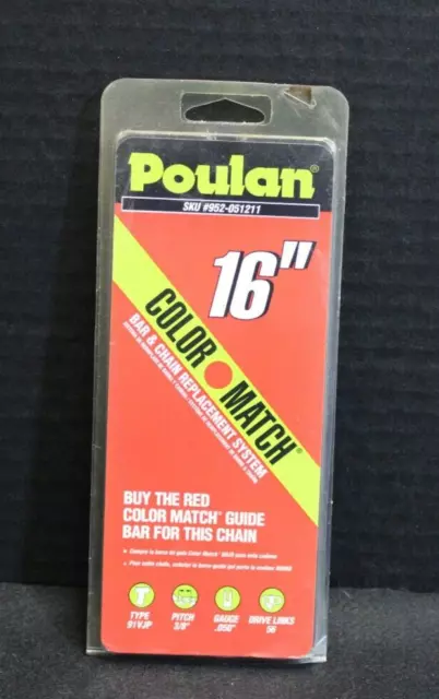 Poulan Pro 16" Color Match Bar Chain Replacement System 91VJP Red 952-051211