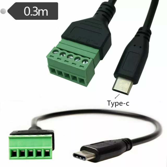 USB 2.0 Typ C Stecker auf 5 Pin Buchse Bolzen Schraube Abschirmung Klemmen Steckbarer Adapter