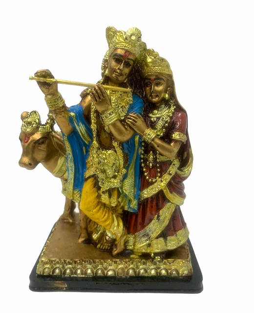 Resin Lord Radha Krishna Statue ISKON Cow Hindu Holy God Figurine Sculpture Gift