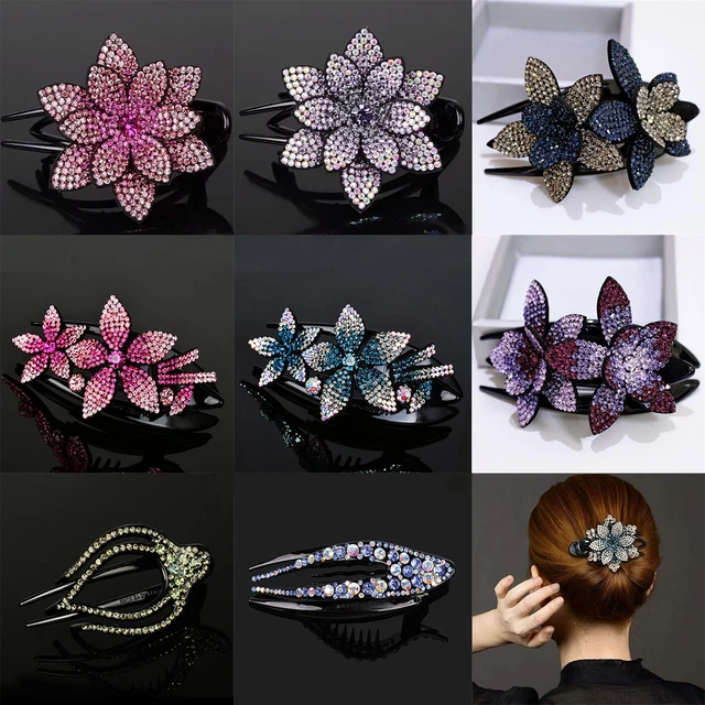 Grande Alligator Clip Cristallo Strass Fiore per Capelli Forcina Fermacapelli -