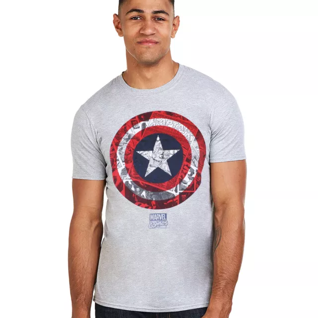 T-shirt ufficiale Marvel da uomo Captain America scudo grigio S-2XL