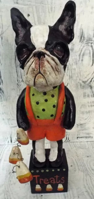 Folk Art Boston Terrier Dog Trick or Treat Halloween DogVintage New