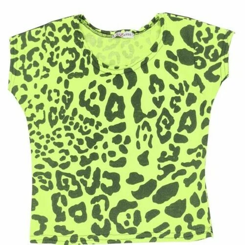 Top Bambina Leopardato Verde Neon Fahsion T Shirt Corto 5-13 Anni