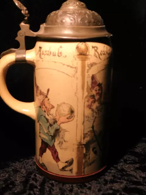 Bier Krug VILLEROY & BOCH METTLACH # 1909 HEINRICH SCHLITT München Zwerge Humpen