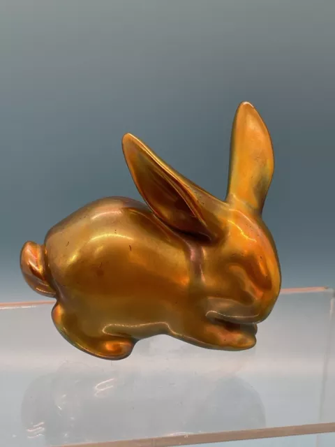 Vtg Zsolnay Hungary Yellow Luster Glazed Rabbit, Signed