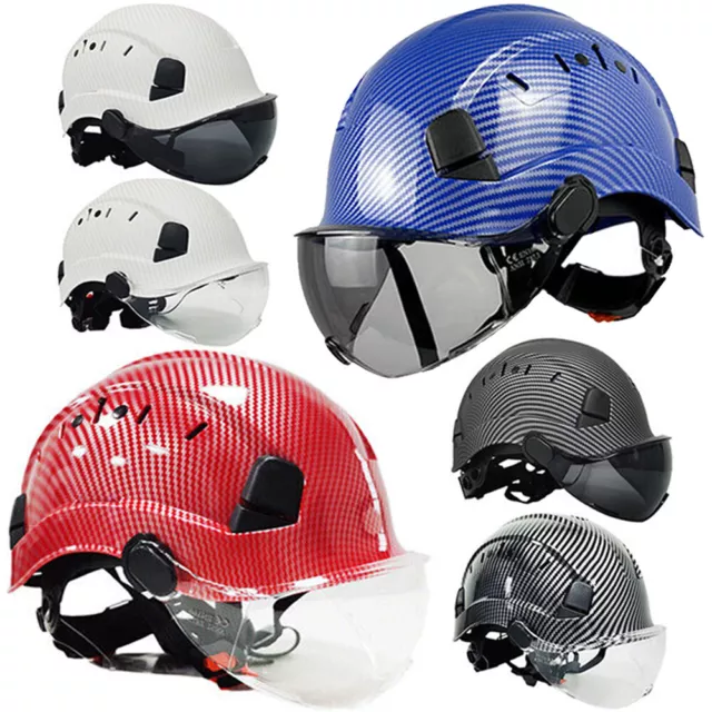 Hard Hat with Visor Carbon Fiber Cloth Construction Helmet Vent Safety Helmet