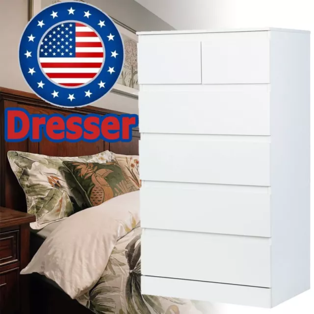Dresser with 6 Drawers White Dresser, Storage Organizer Tower for Closet Bedroom