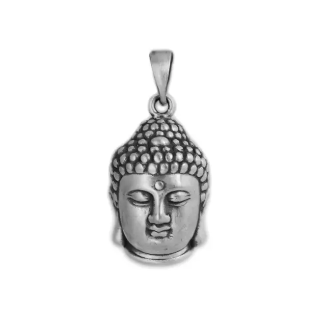 Argento Fine Ossidato 999 Opaco Cavo 3D Buddha Head Collana Bracciale Ciondolo B