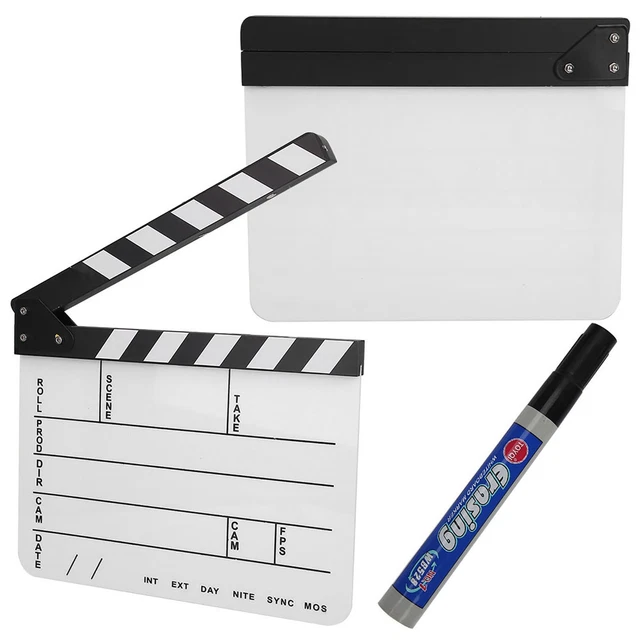 ACRYLIC DIRECTOR SCENE Clapperboard TV Movie Action Board Film Cut Prop ...